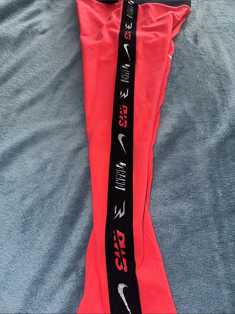 Nike Girls Coral Pink Leggings with Black Logo Tape
